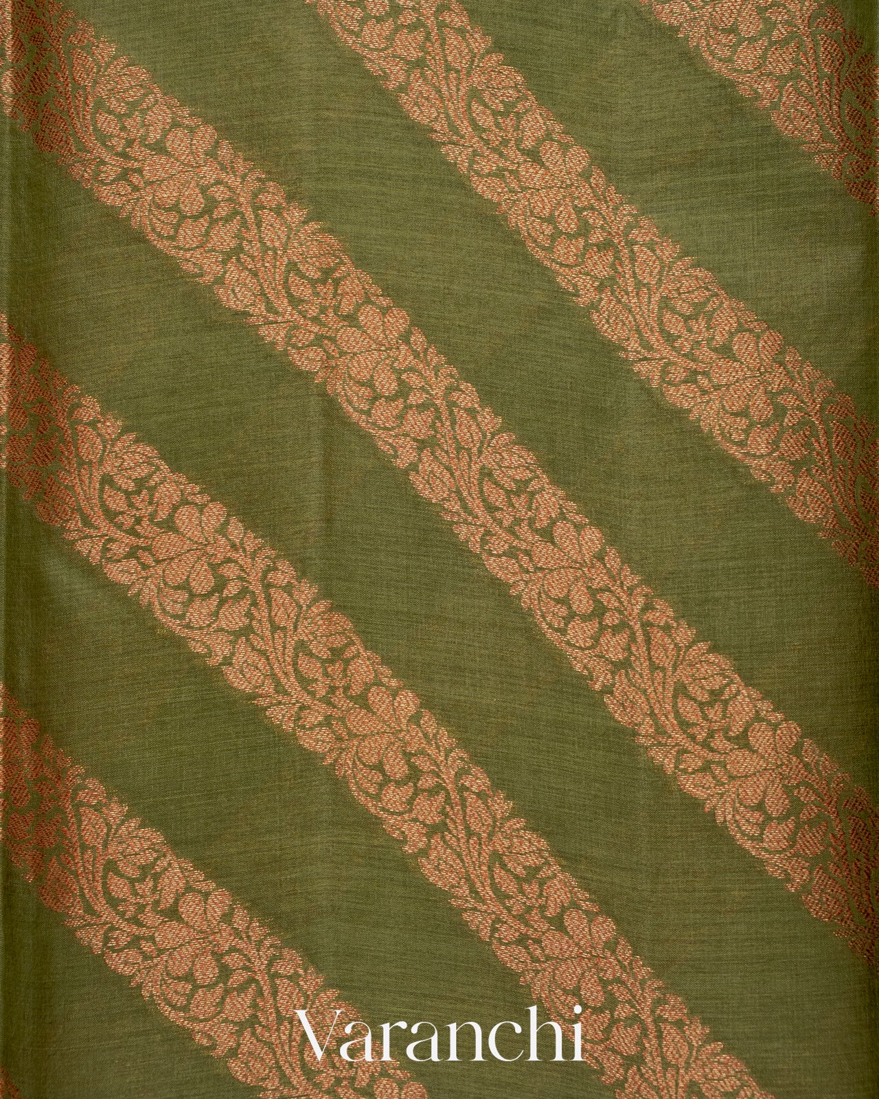 Olive Green Lehariya Pure Tussar Silk Saree