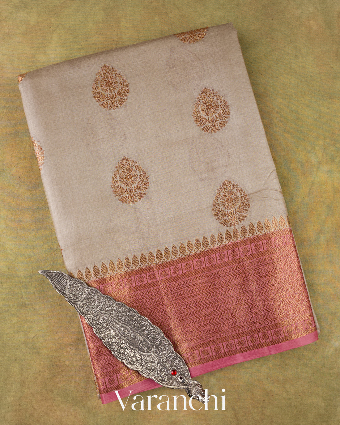 Light Beige Pure Tussar Silk Saree 