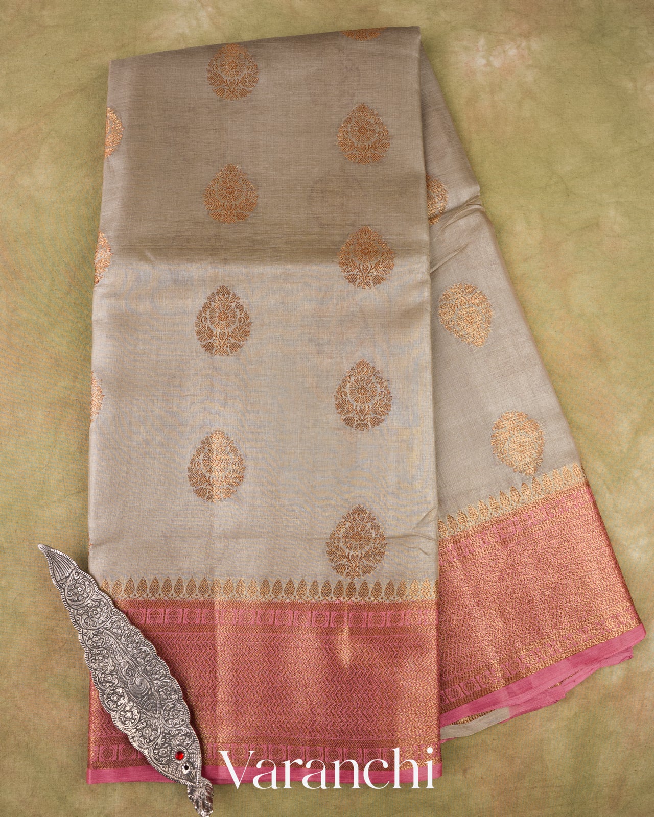 Light Beige Pure Tussar Silk Saree 
