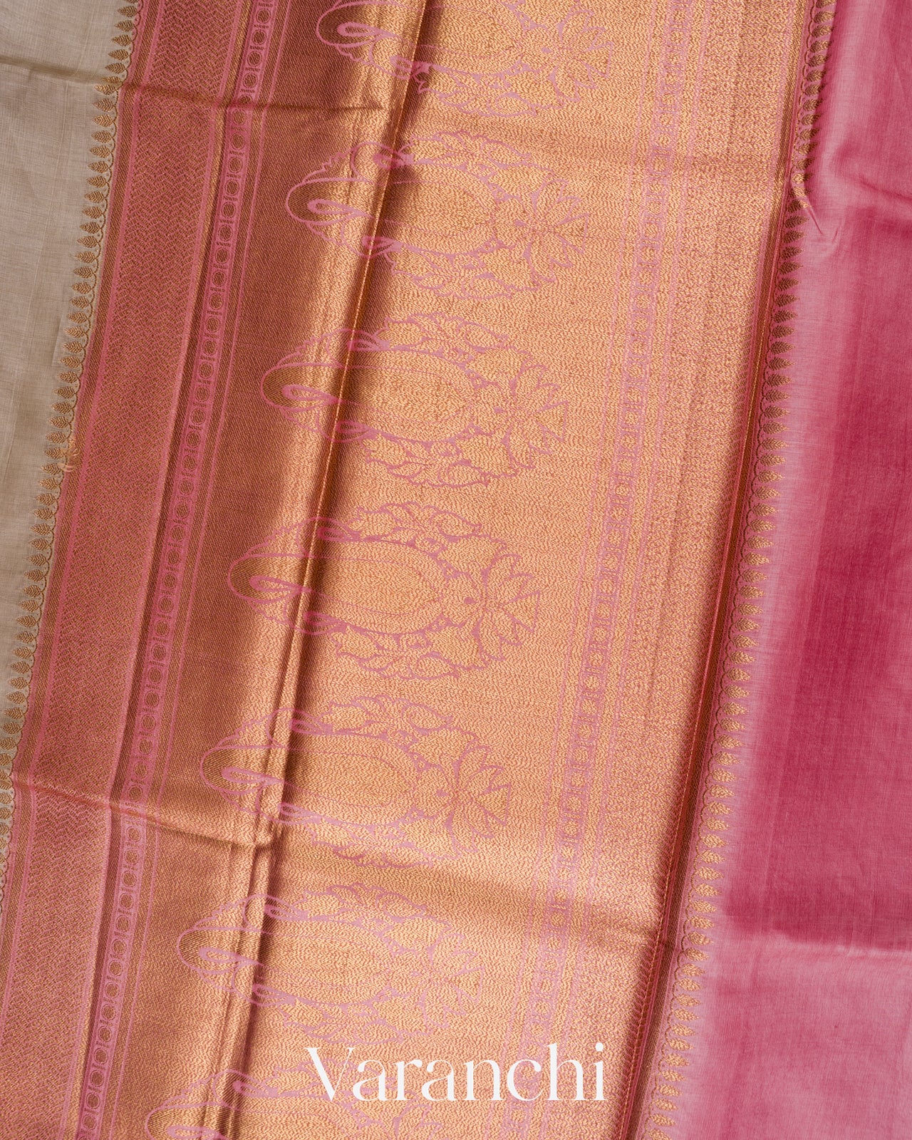 Light Beige Pure Tussar Silk Saree 