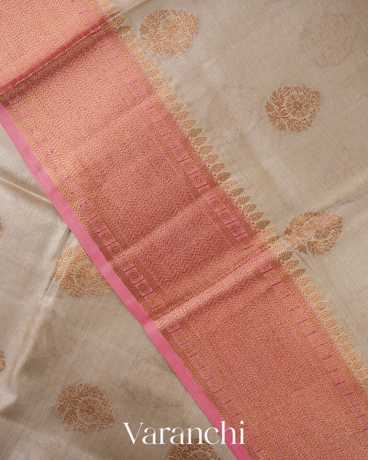 Light Beige Pure Tussar Silk Saree 
