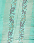 Turquoise Green Embroidered Pure Tussar Silk Saree