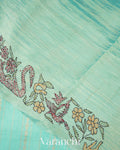 Turquoise Green Embroidered Pure Tussar Silk Saree