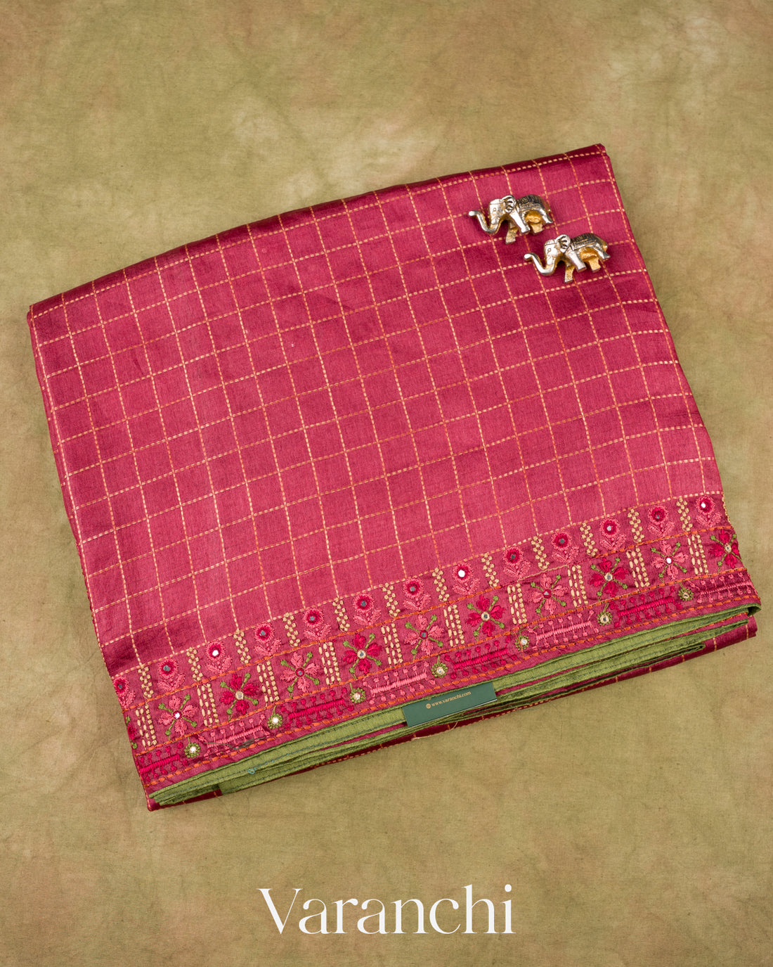 Maroon Embroidered Pure Tussar Silk Saree 
