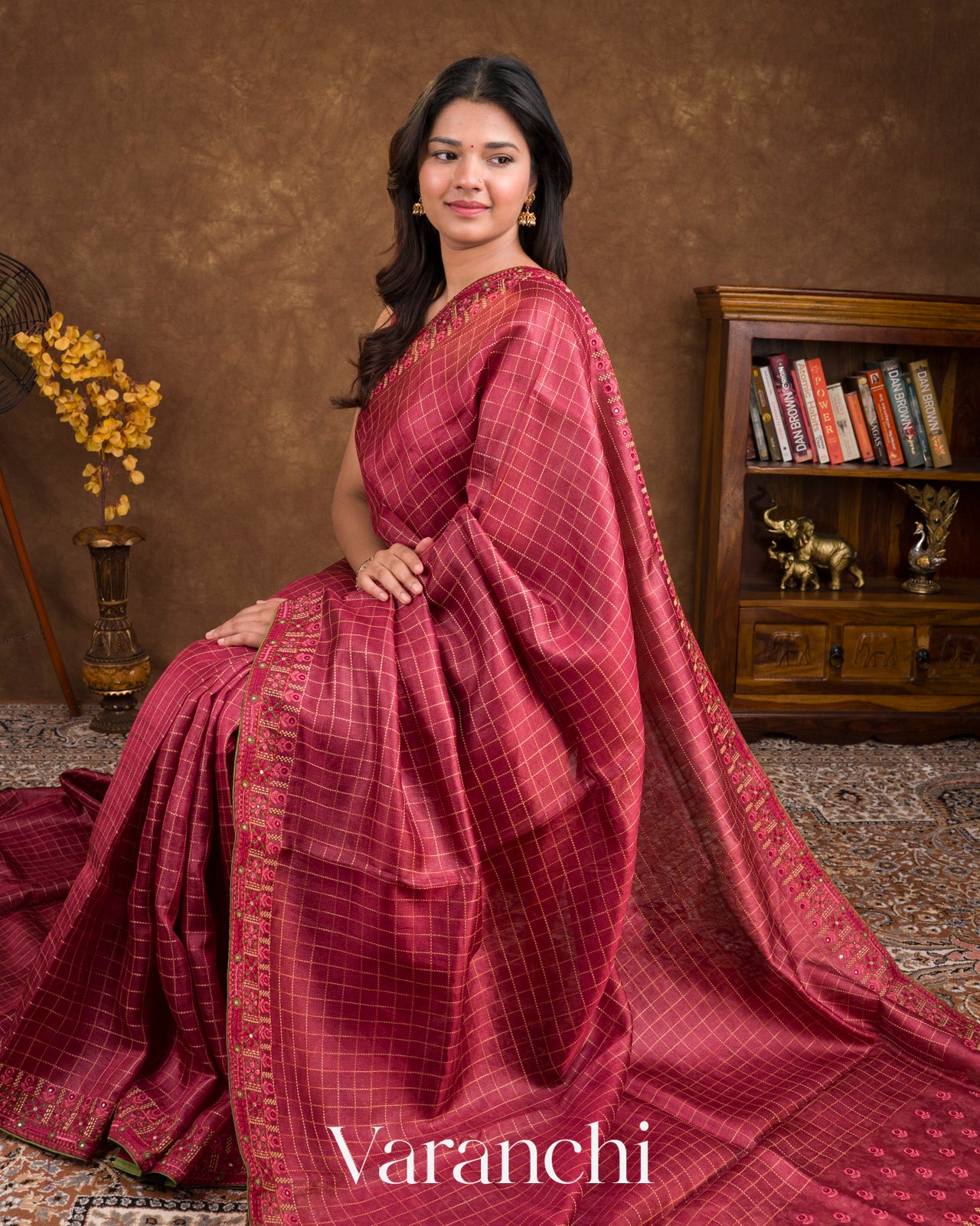 Maroon Embroidered Pure Tussar Silk Saree 