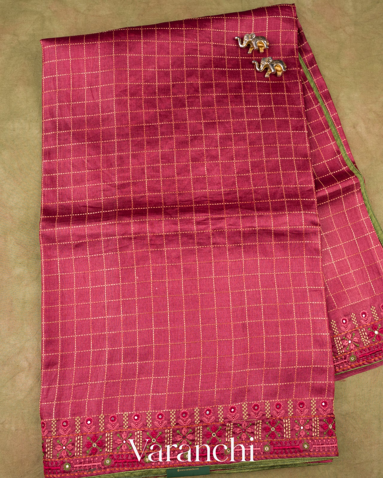 Maroon Embroidered Pure Tussar Silk Saree 