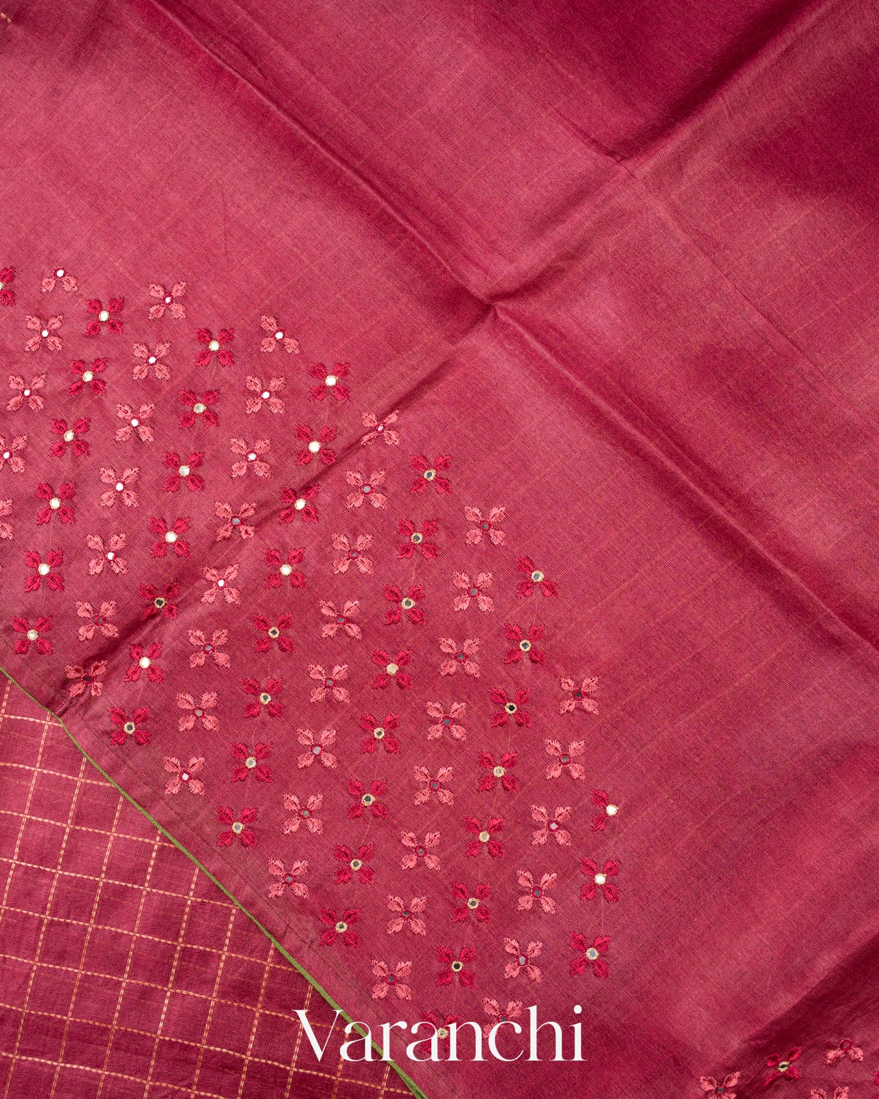 Maroon Embroidered Pure Tussar Silk Saree 