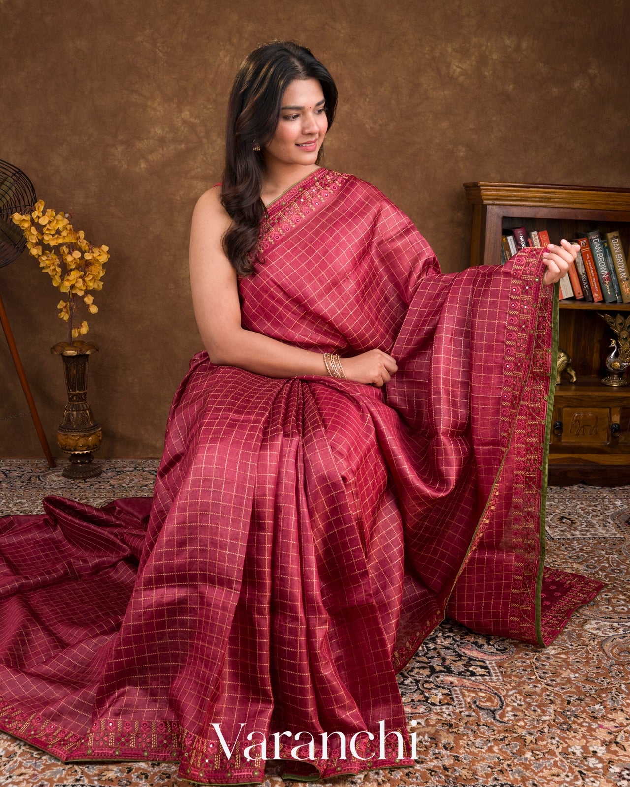 Maroon Embroidered Pure Tussar Silk Saree 