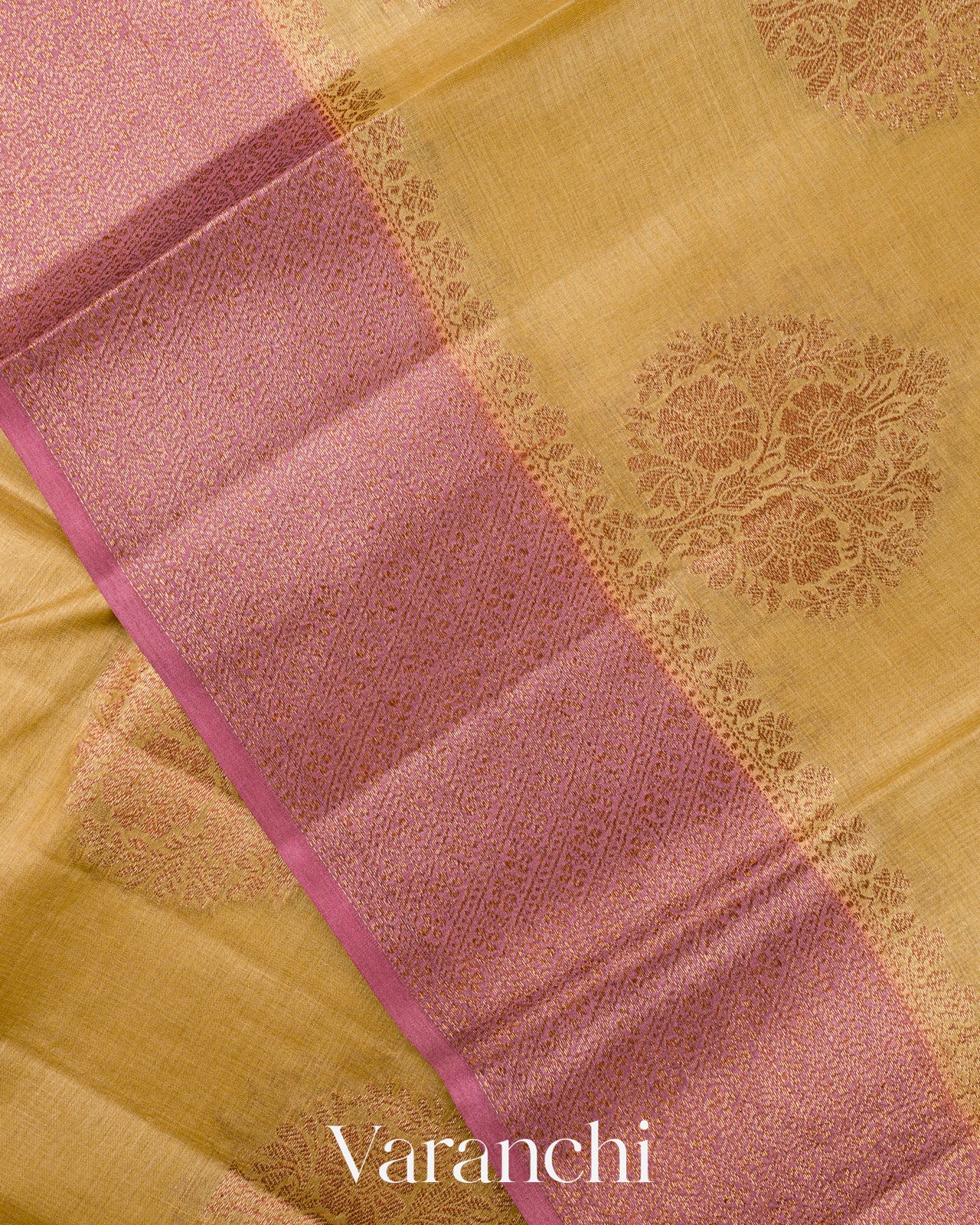 Mustard Yellow Pure Tussar Silk Saree