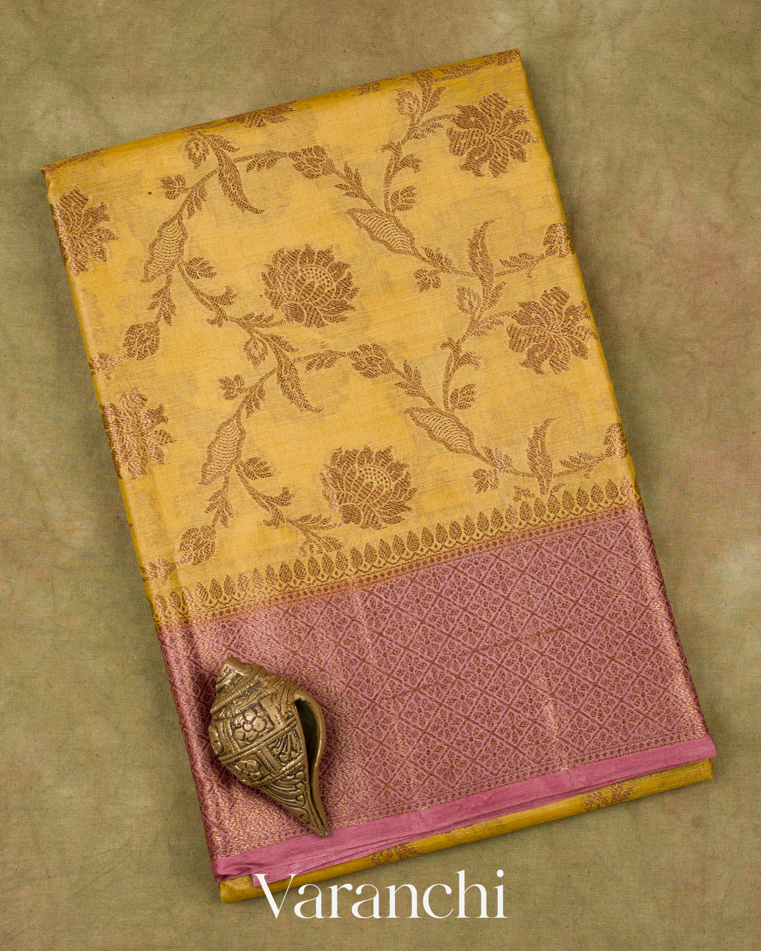 Mustard Yellow Pure Tussar Silk Saree