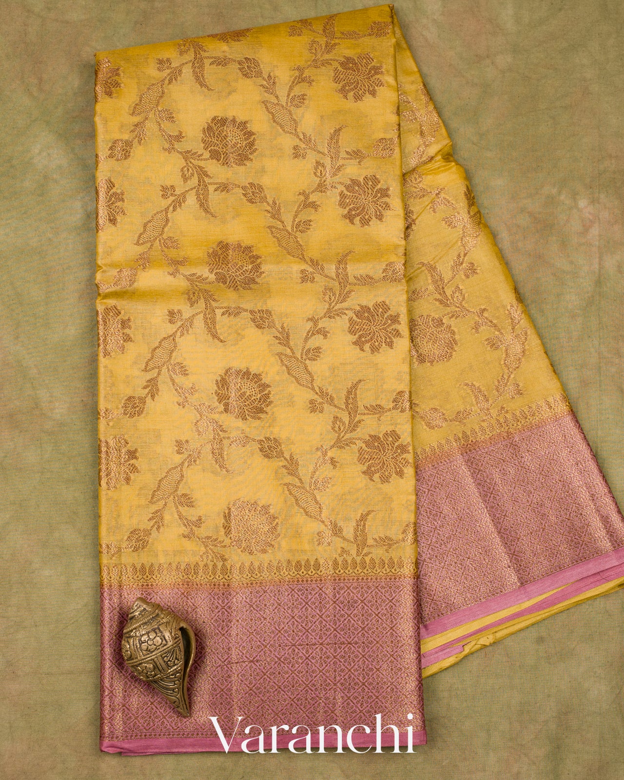 Mustard Yellow Pure Tussar Silk Saree