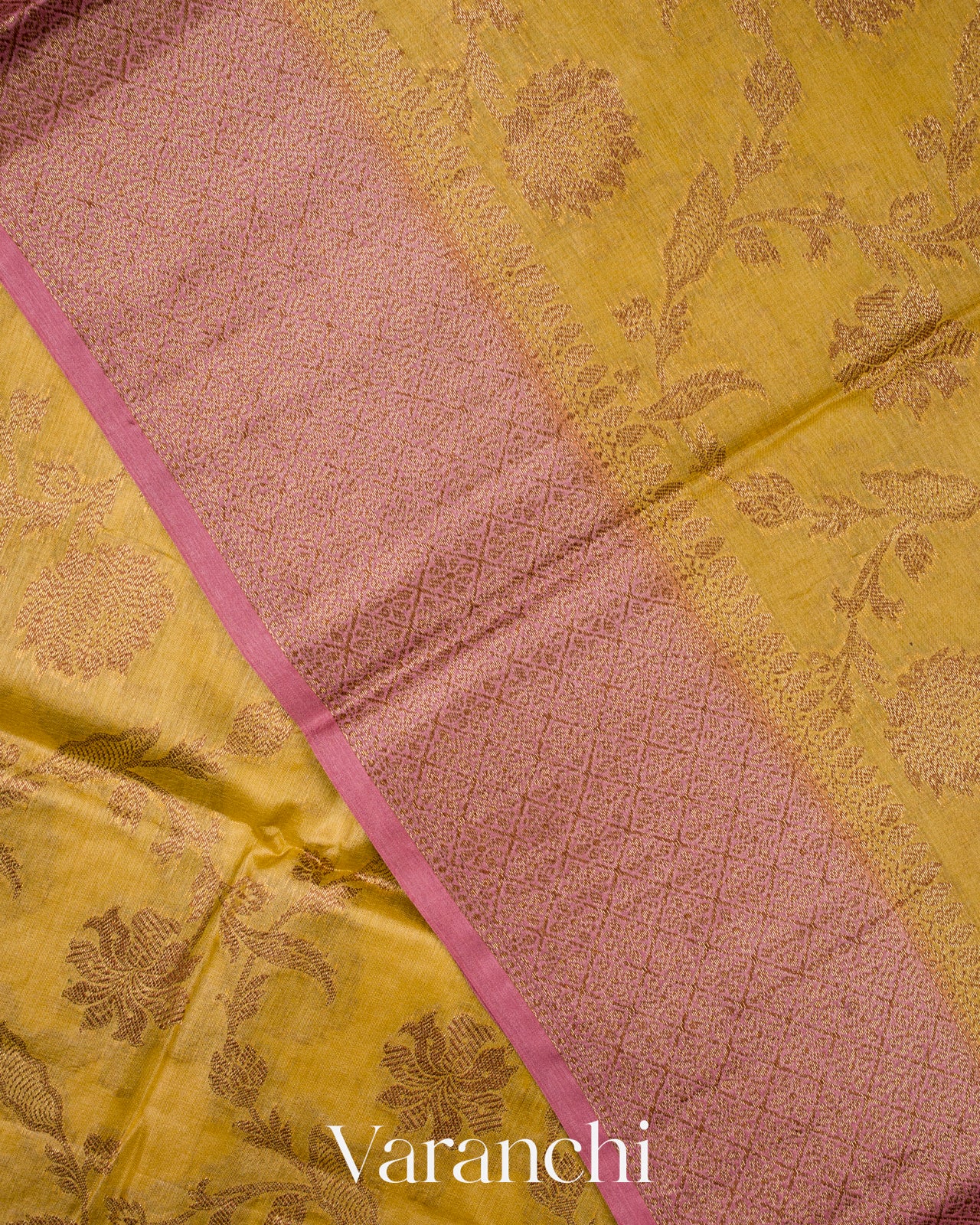 Mustard Yellow Pure Tussar Silk Saree