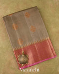 Muted Olive Grey Pure Tussar Silk Saree