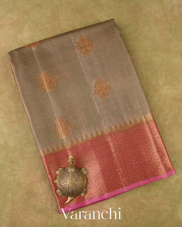 Muted Olive Grey Pure Tussar Silk Saree
