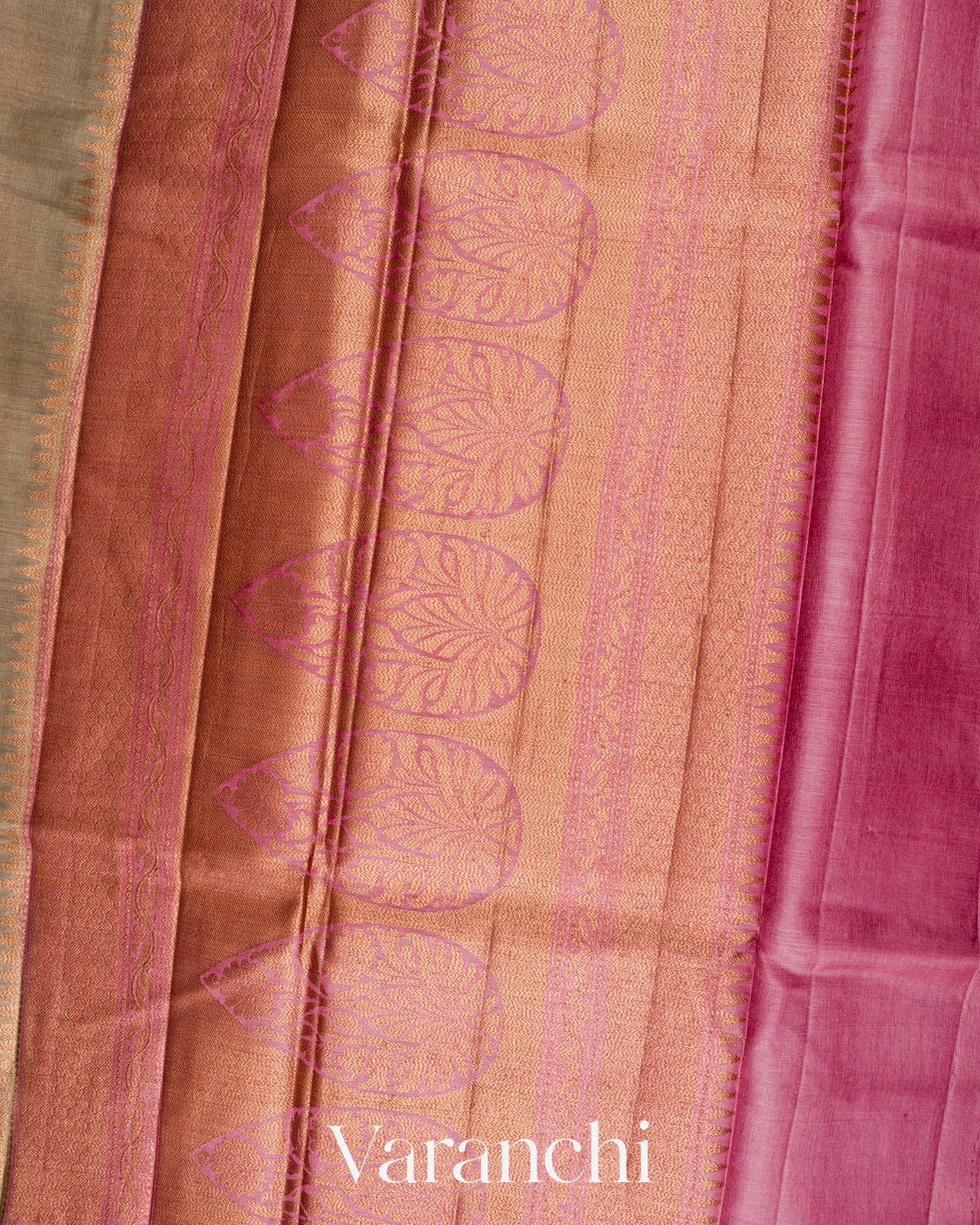 Muted Olive Grey Pure Tussar Silk Saree