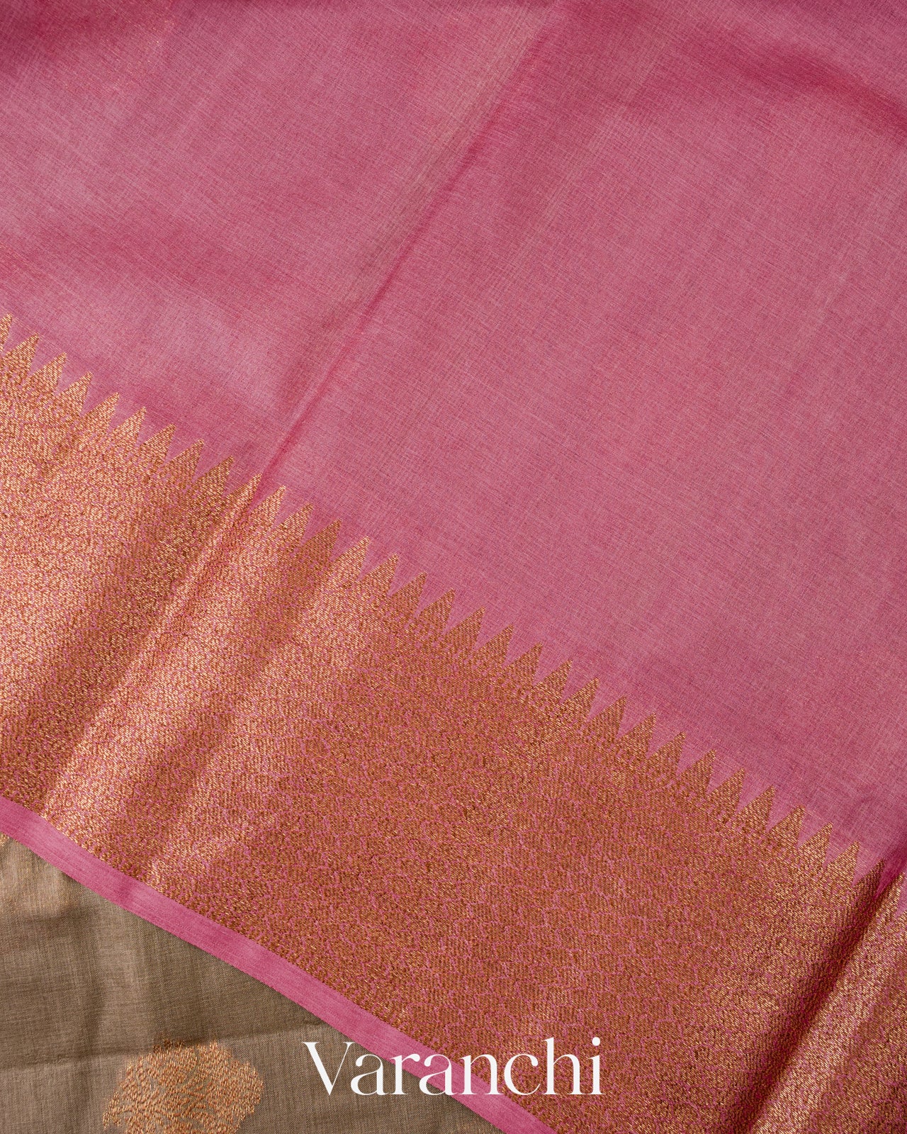 Muted Olive Grey Pure Tussar Silk Saree