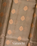 Muted Olive Grey Pure Tussar Silk Saree