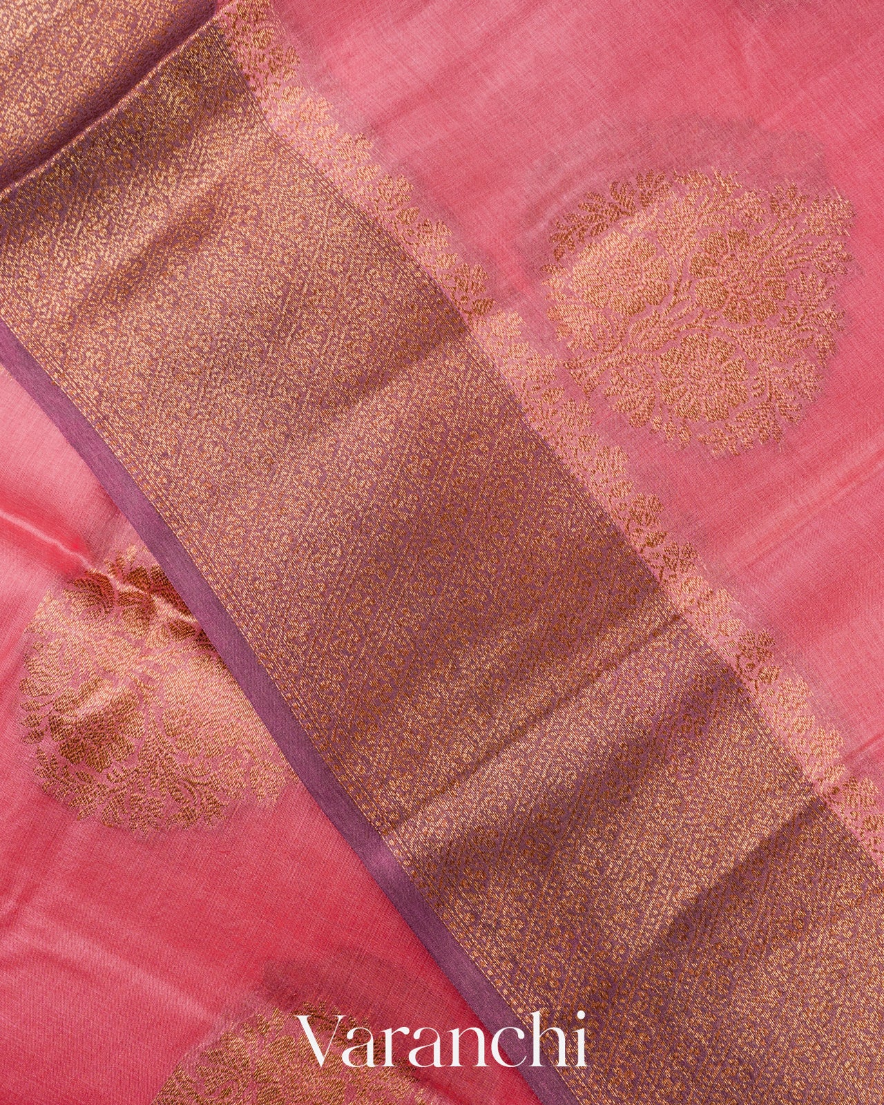 Coral Pink Pure Tussar Silk Saree