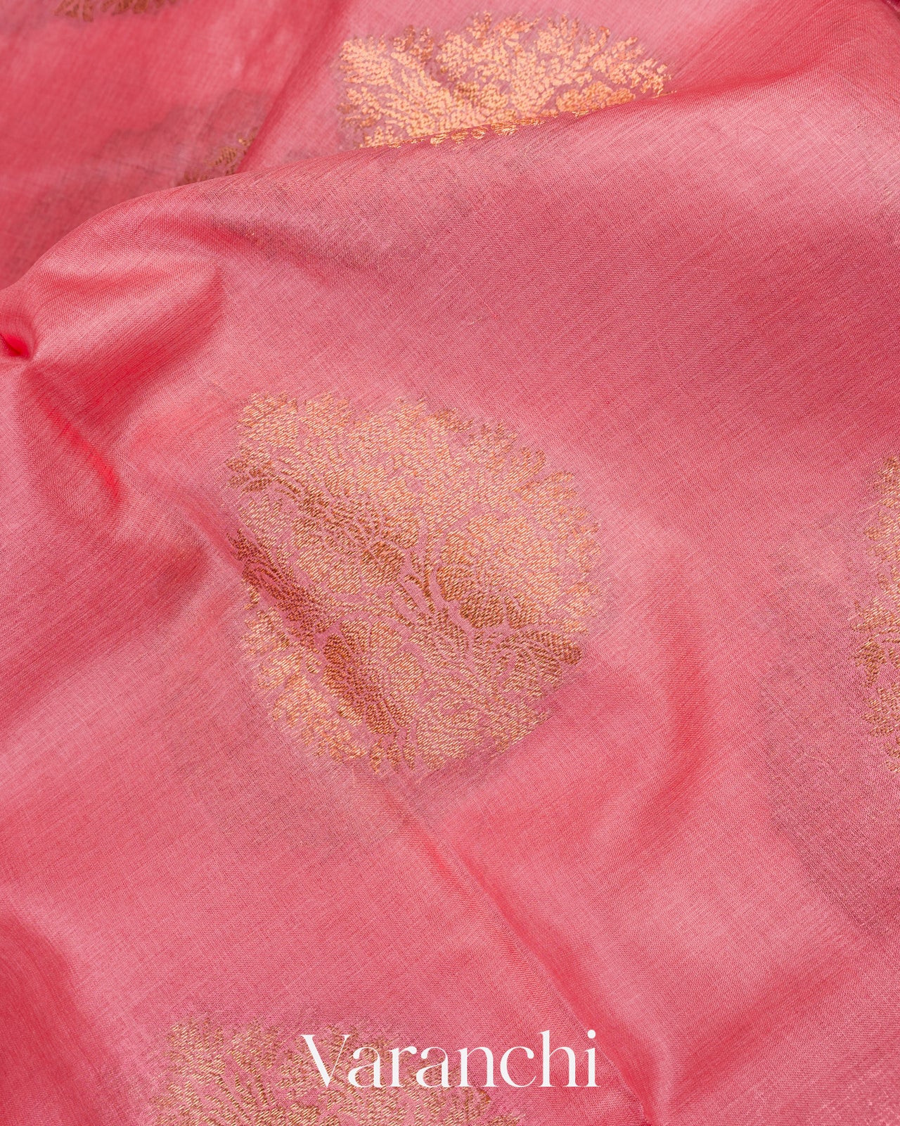 Coral Pink Pure Tussar Silk Saree