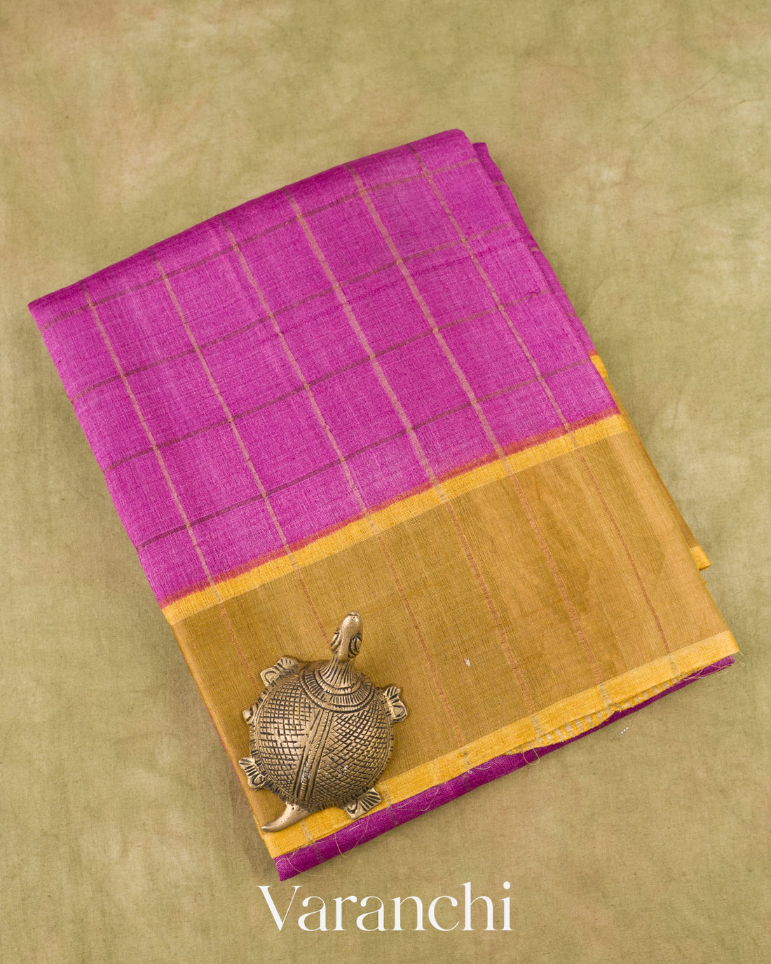 Deep Magenta Checks Pure Tussar Silk Saree