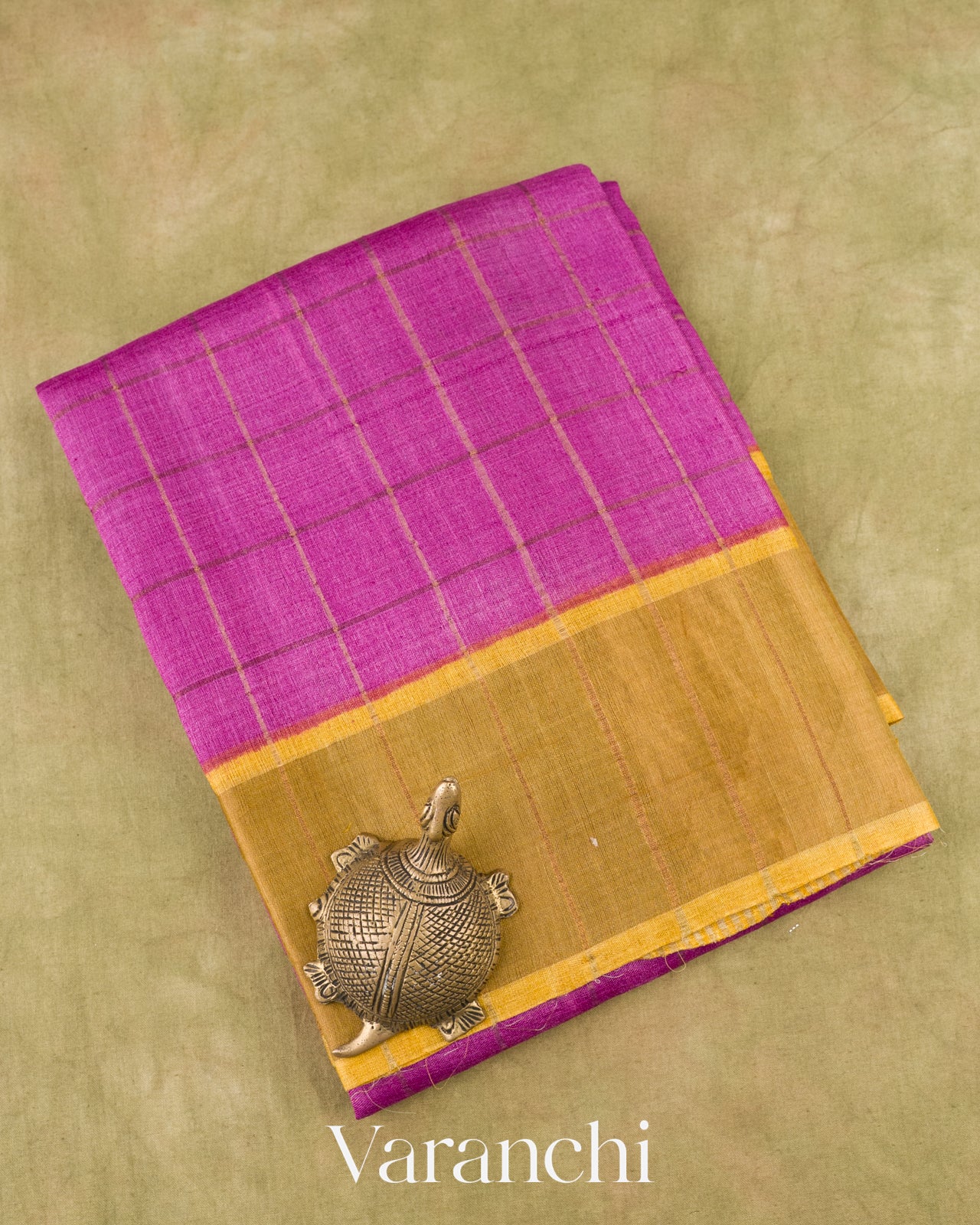 Deep Magenta Checks Pure Tussar Silk Saree