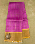 Deep Magenta Checks Pure Tussar Silk Saree