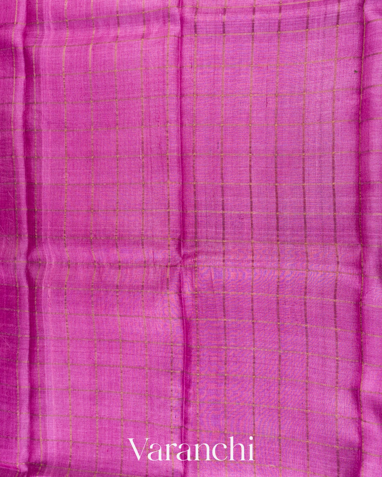 Deep Magenta Checks Pure Tussar Silk Saree