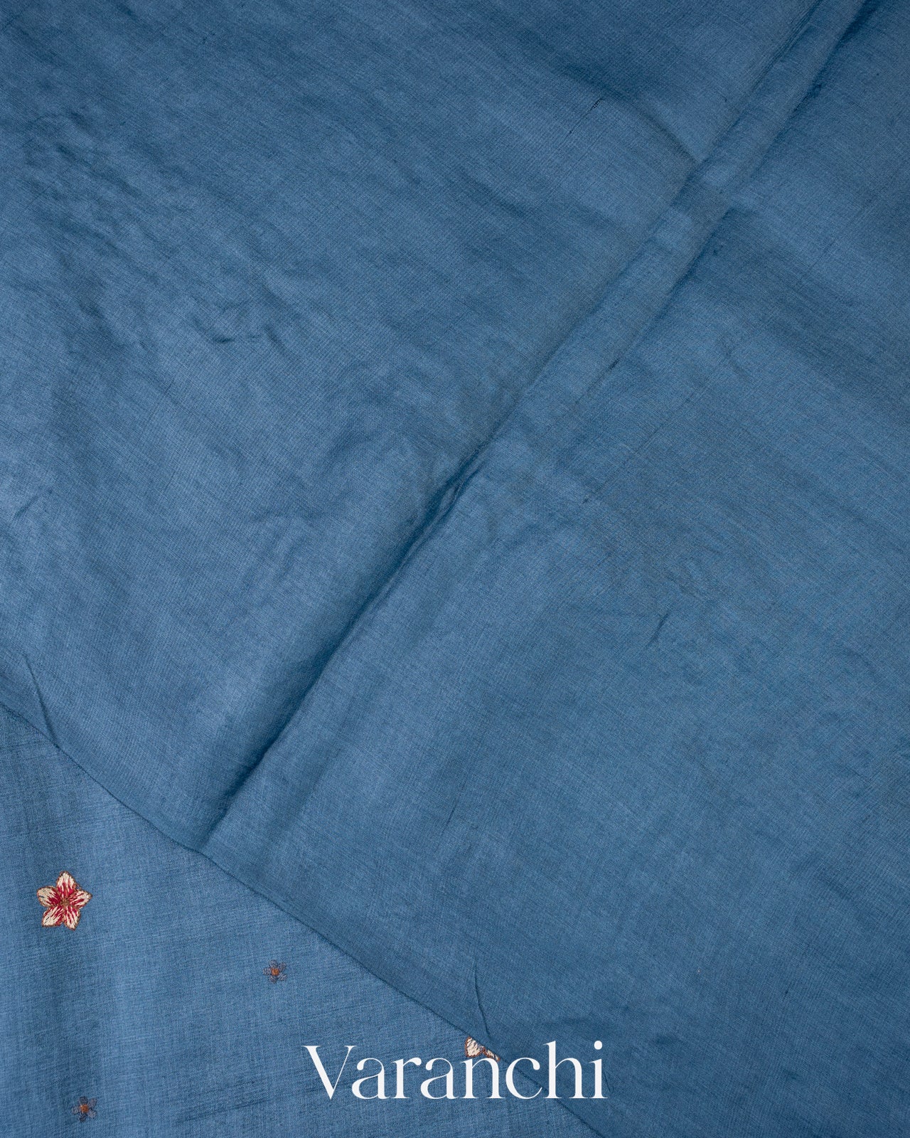 Denim Blue Embroidered Pure Tussar Silk Saree