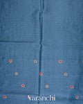 Denim Blue Embroidered Pure Tussar Silk Saree