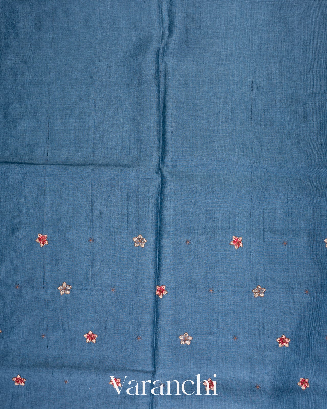 Denim Blue Embroidered Pure Tussar Silk Saree