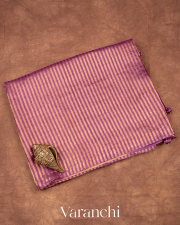 Purple Pure Tussar Silk with Tissue Stripes Handloom Saree