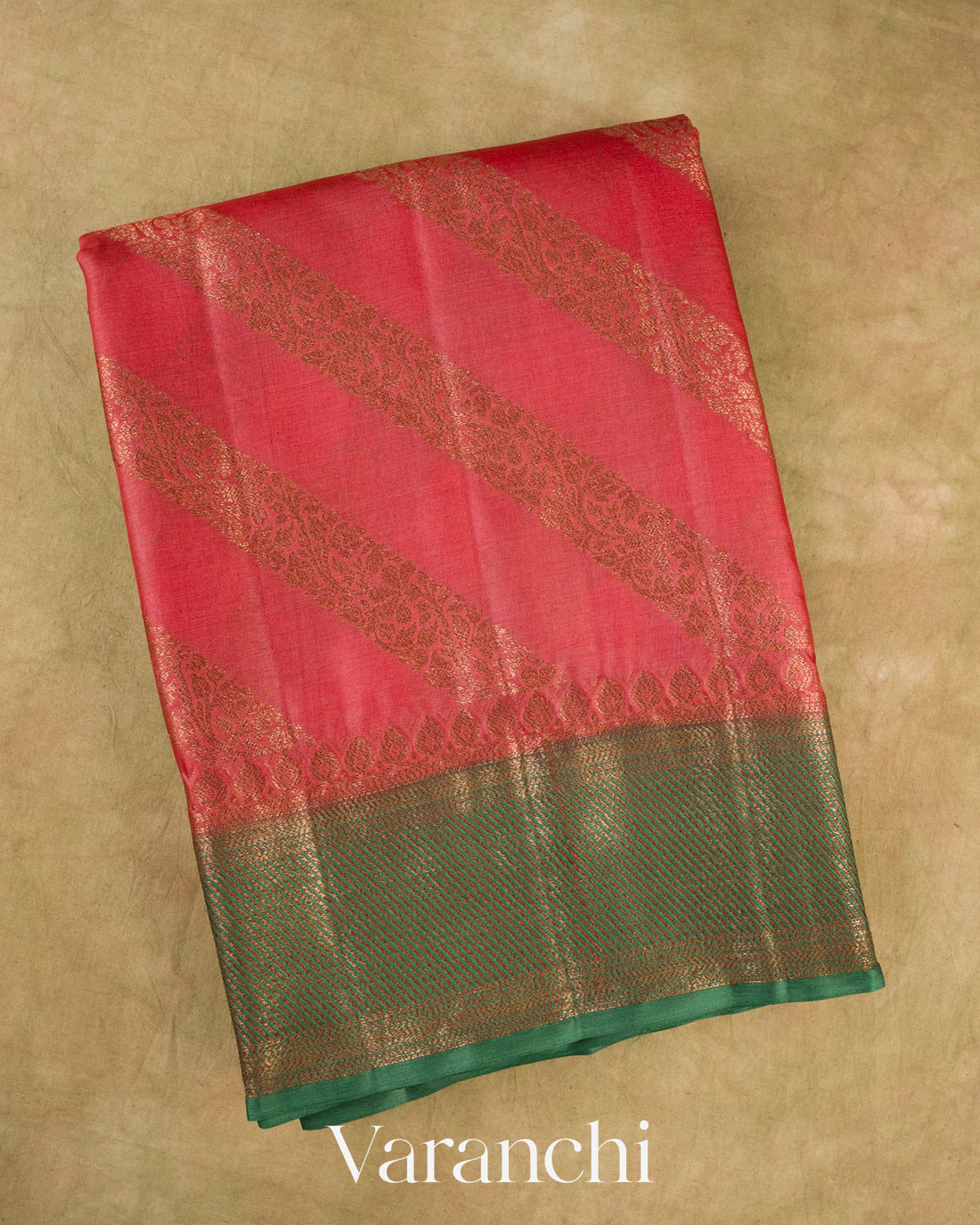 Brick Red Lehariya Pure Tussar Silk Saree