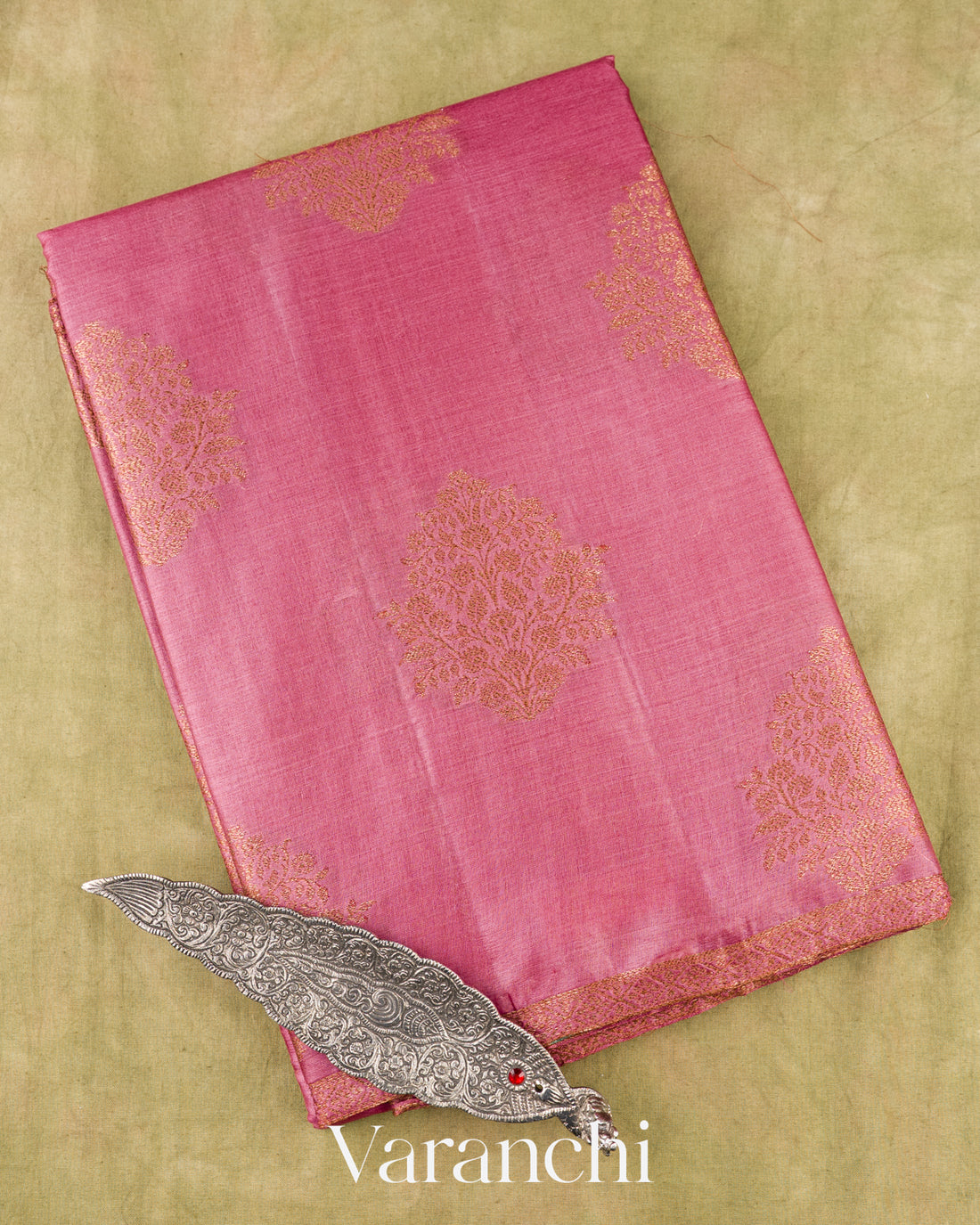 Blush Pink Borderless Pure Tussar Silk Saree