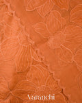 Rusted Orange Floral Applique Pure Kora Silk Saree