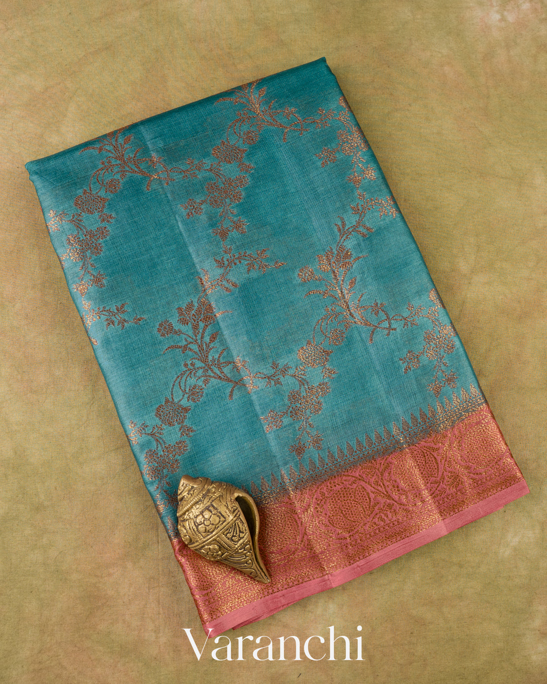 Teal Blue Pure Tussar Silk Saree 