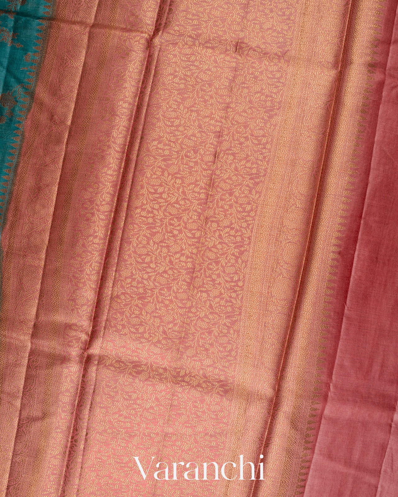 Teal Blue Pure Tussar Silk Saree 