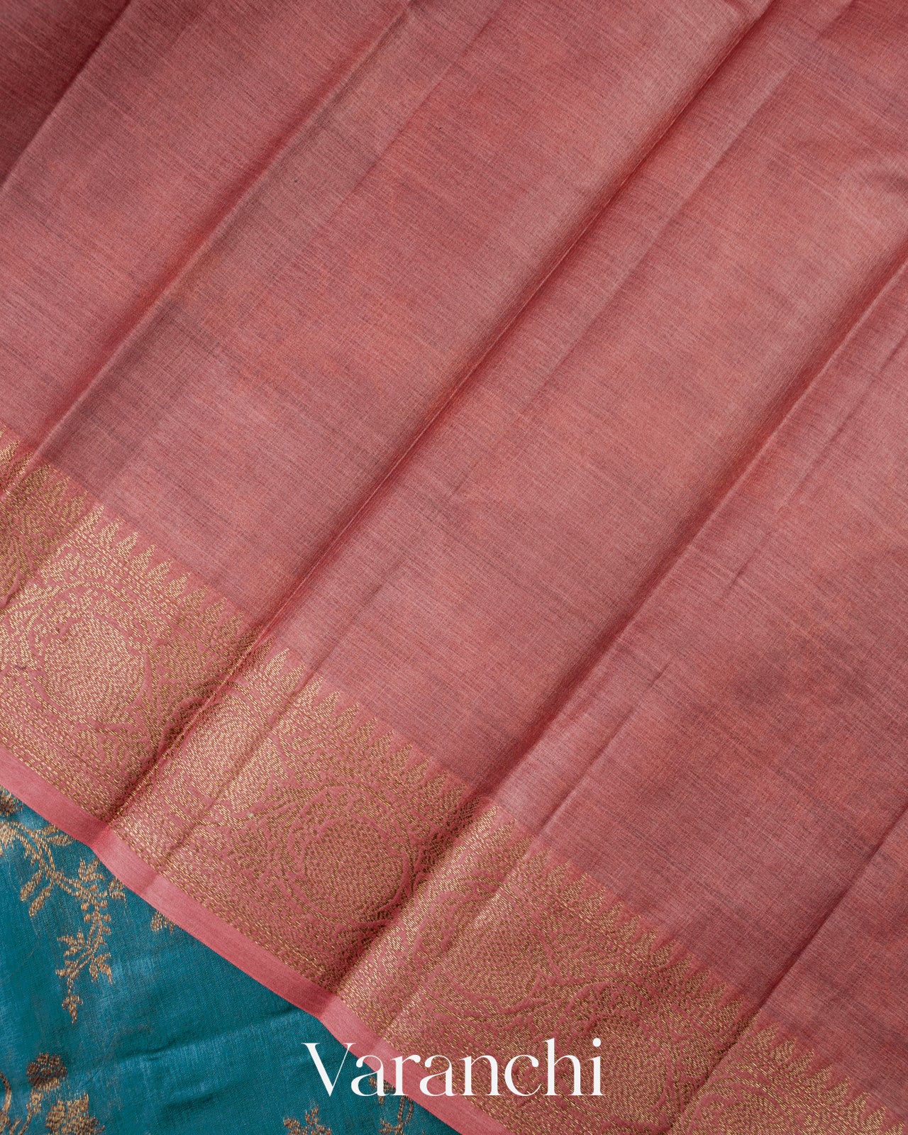 Teal Blue Pure Tussar Silk Saree 
