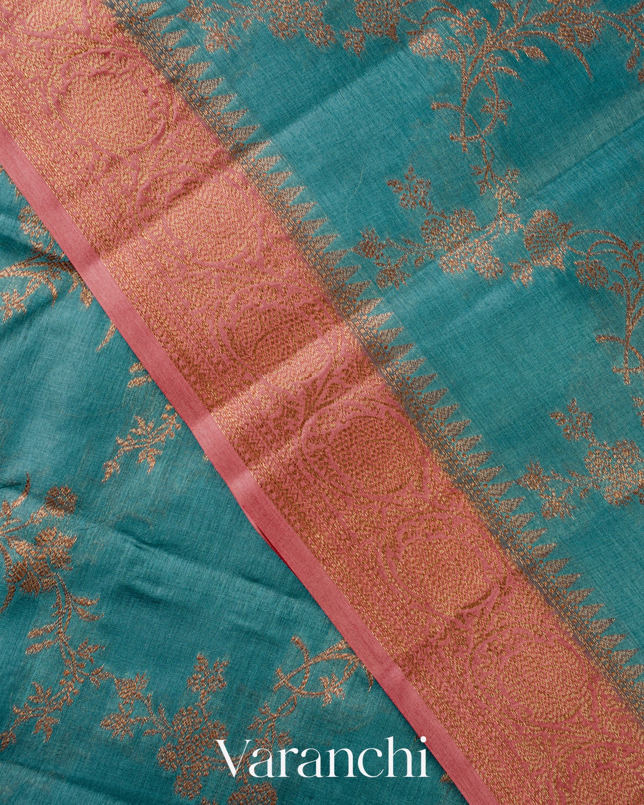 Teal Blue Pure Tussar Silk Saree 
