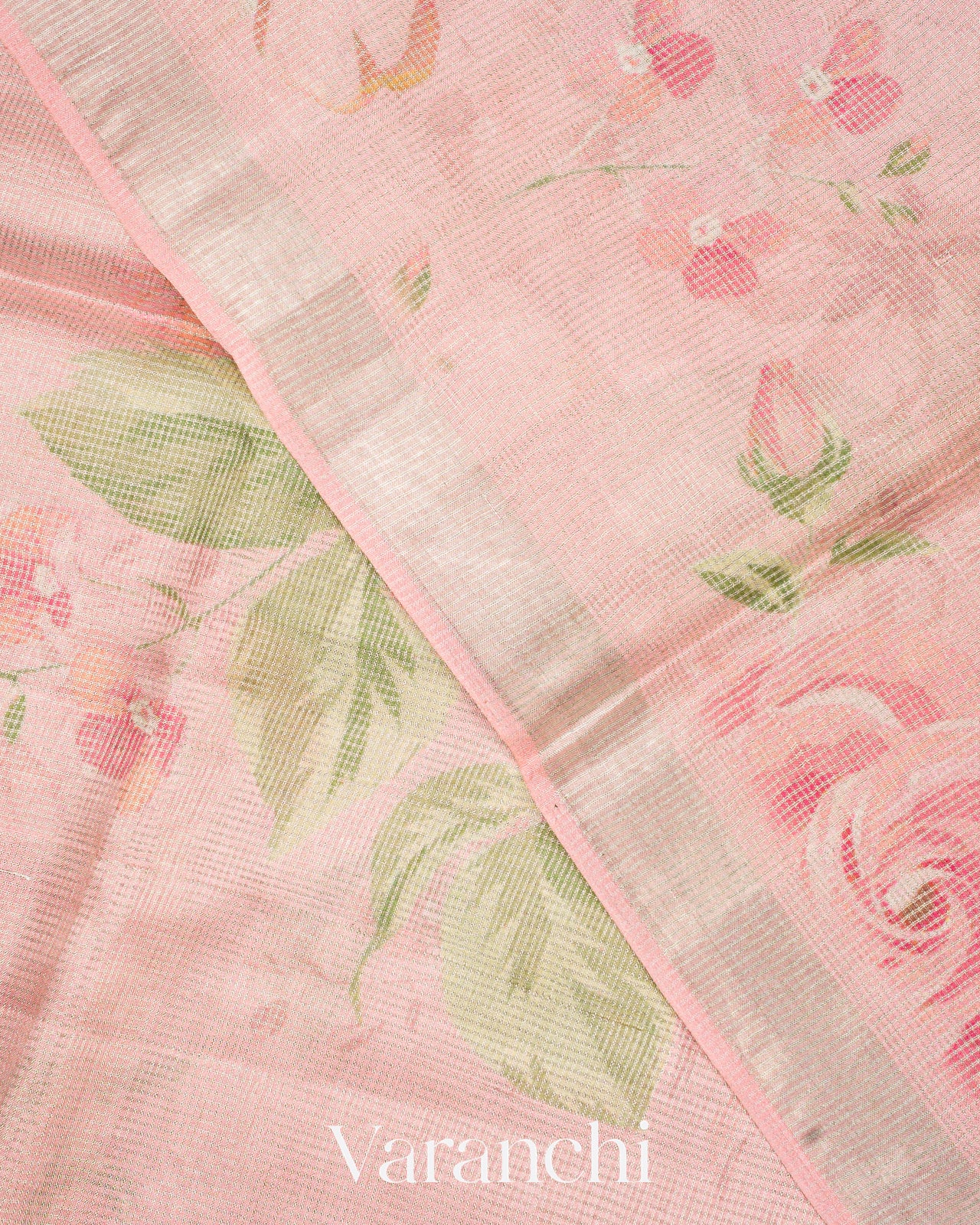 Baby Pink Tissue Striped Pure Tussar Silk Handloom Saree