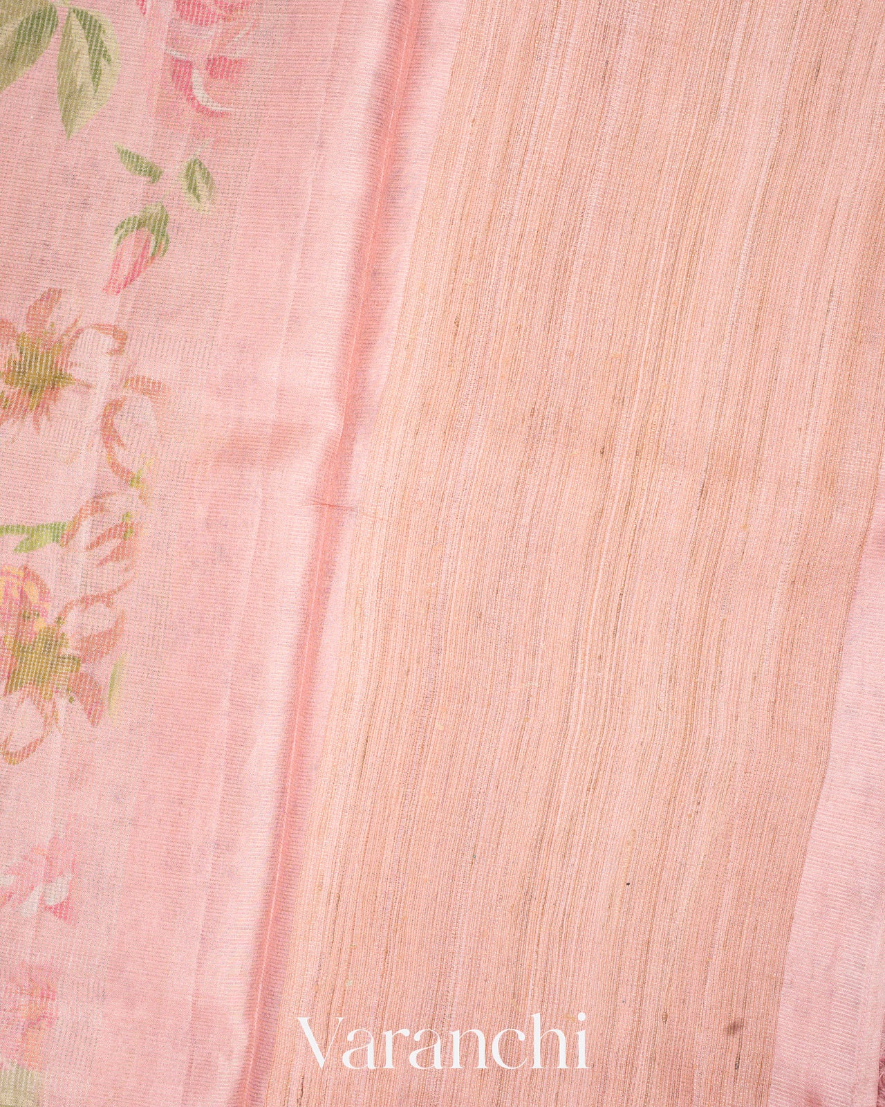 Baby Pink Tissue Striped Pure Tussar Silk Handloom Saree