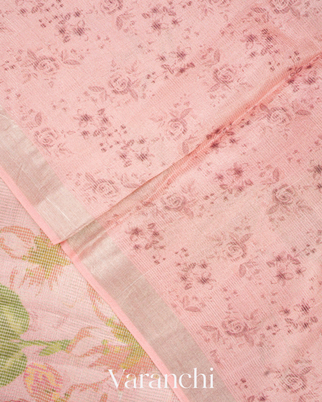 Baby Pink Tissue Striped Pure Tussar Silk Handloom Saree