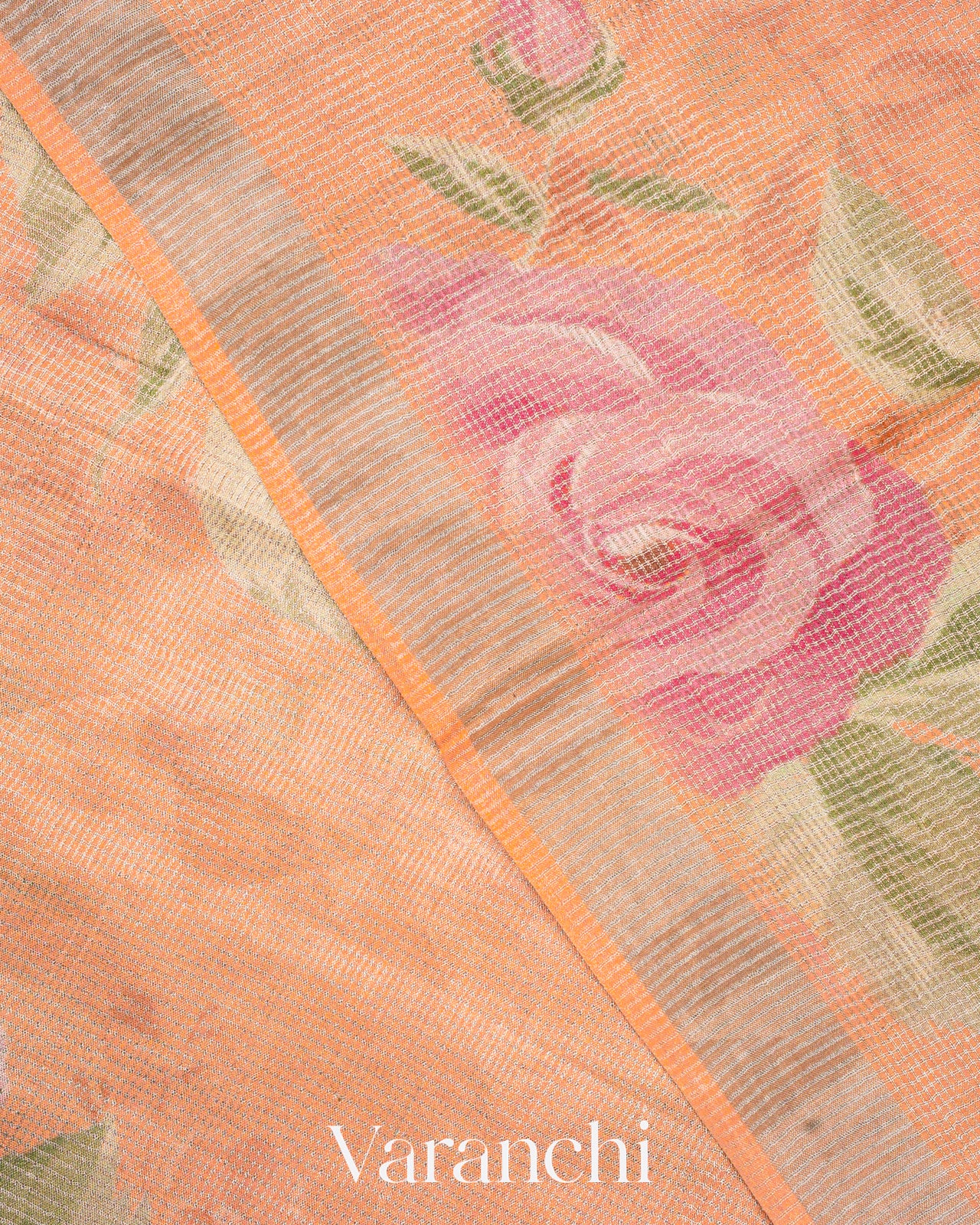 Dusty Peach Pure Tussar Tissue Silk Handloom Saree