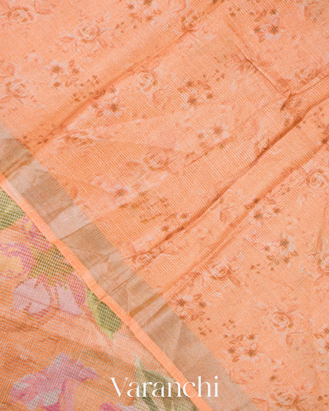 Dusty Peach Pure Tussar Tissue Silk Handloom Saree