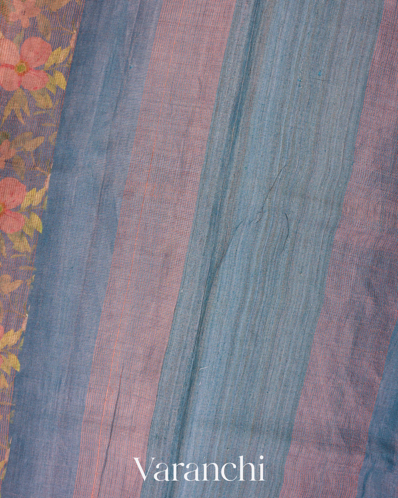 Indigo Pure Tussar Tissue Silk Handloom Saree