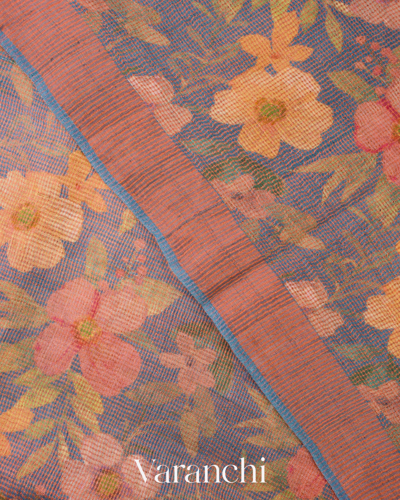 Indigo Pure Tussar Tissue Silk Handloom Saree