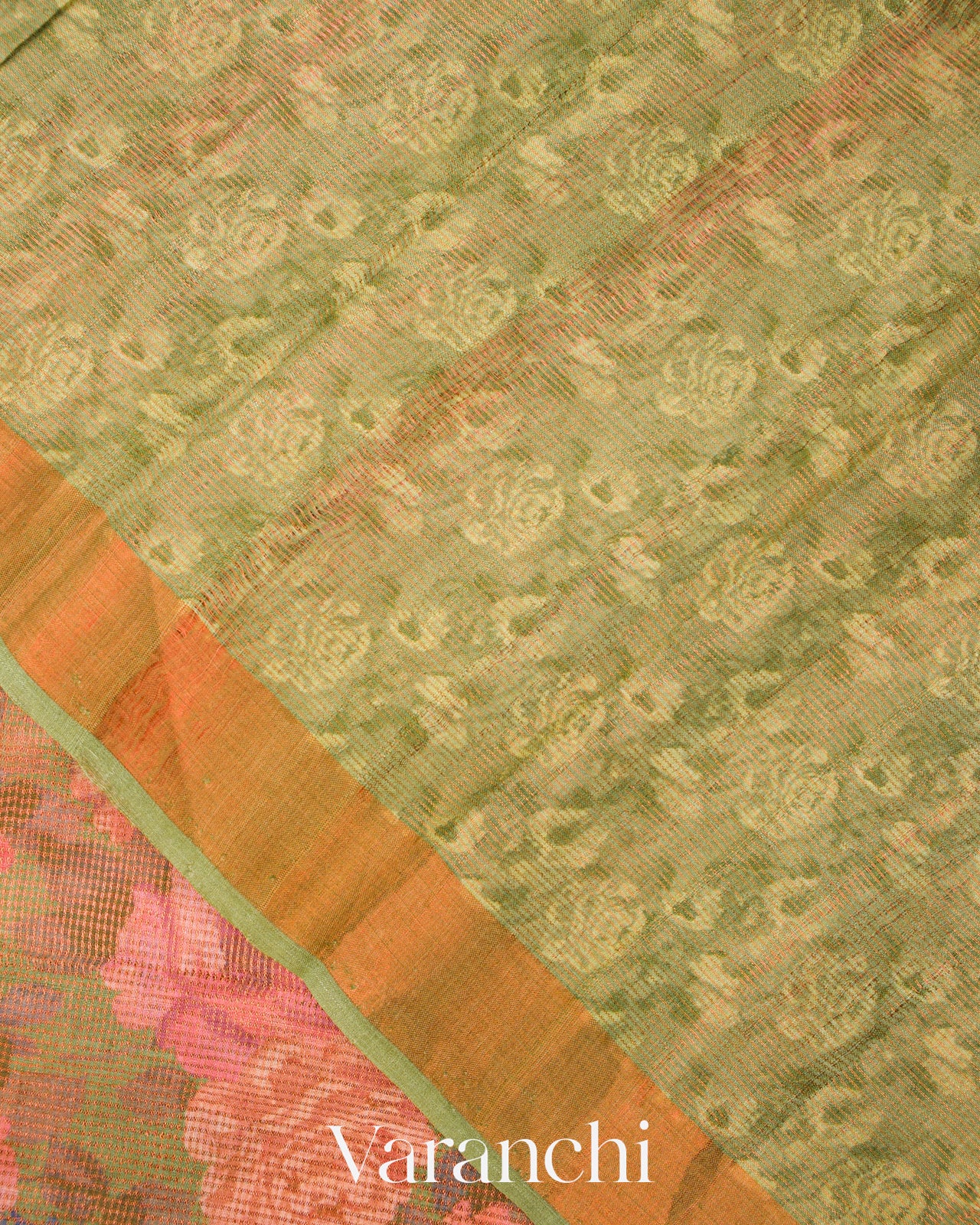 Mehendi Green Pure Tussar Tissue Silk Handloom Saree