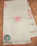 Pale Silver Digital Printed Pure Tussar Tissue Silk Saree