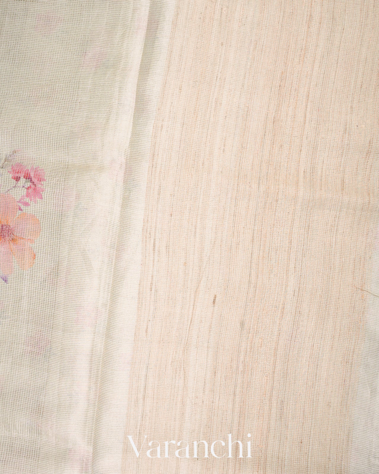 Pale Silver Digital Printed Pure Tussar Tissue Silk Saree