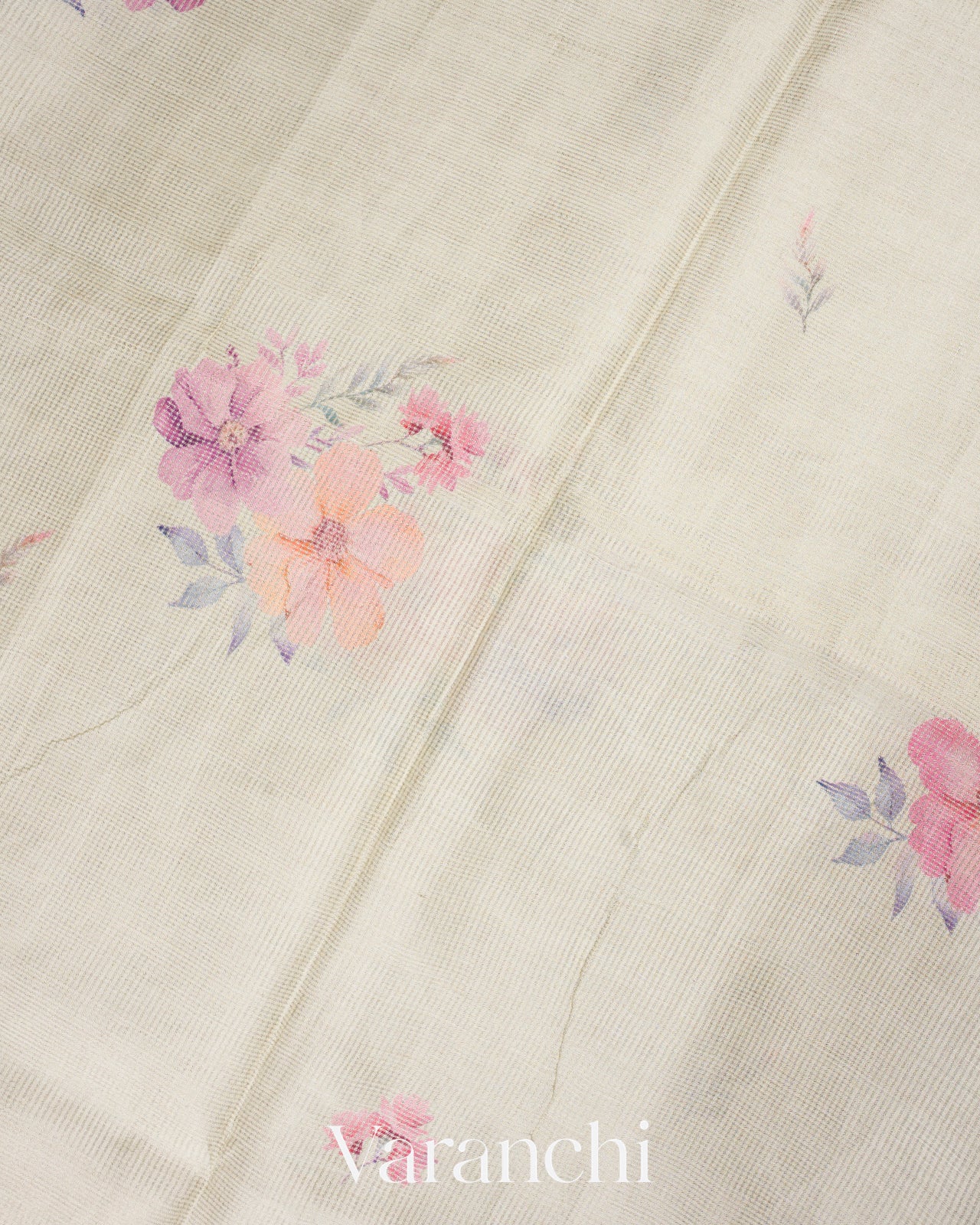 Pale Silver Digital Printed Pure Tussar Tissue Silk Saree