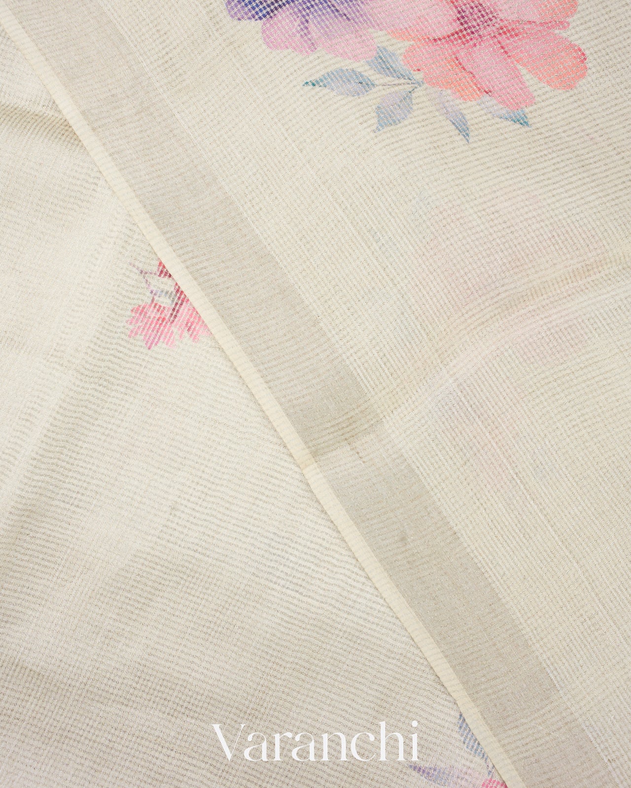 Pale Silver Digital Printed Pure Tussar Tissue Silk Saree